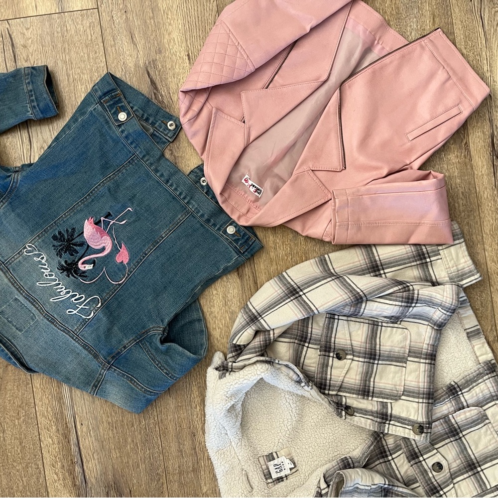 3 Kids Jackets - Jean, Plaid and Faux Leather Jacket
